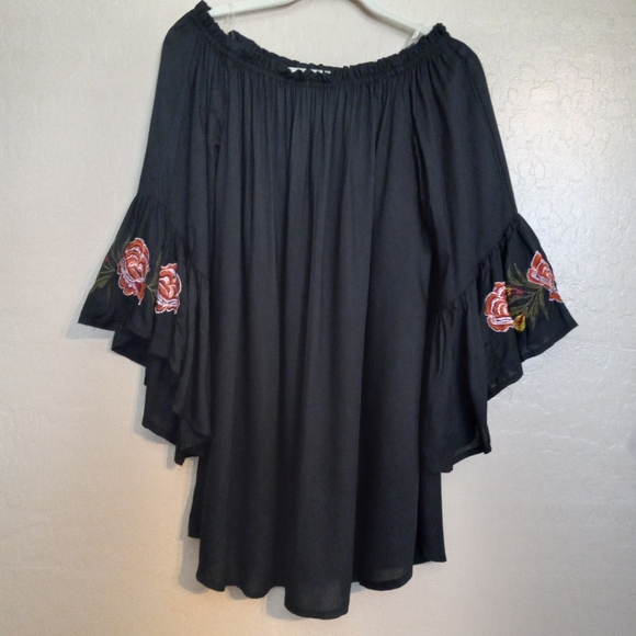 feathers Dresses & Skirts - Feathers Boho Floral Embroidered Bell Sleeve Off Shoulder Mini Dress